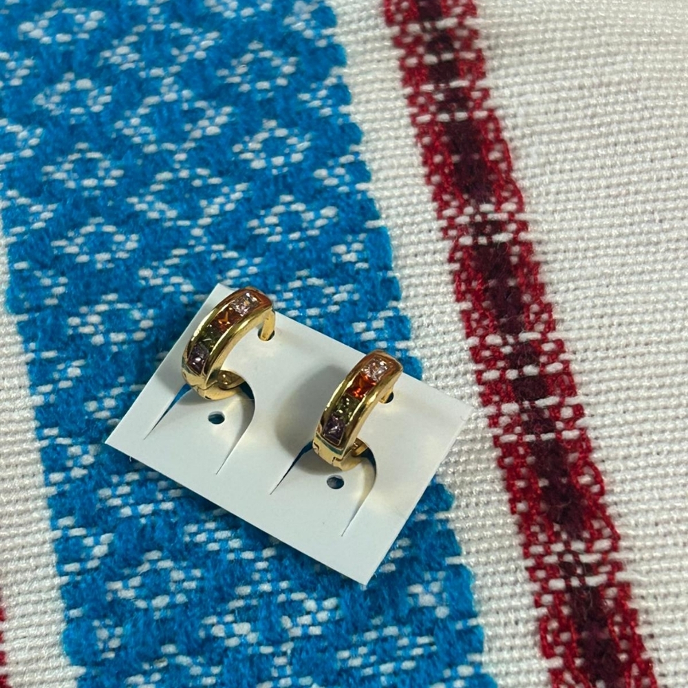 Gold Plated Hoop Earrings with Multicolor Stones(Little Girl) New